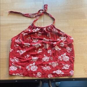 Forever 21 Red and White Crop Tie Front Tank Top